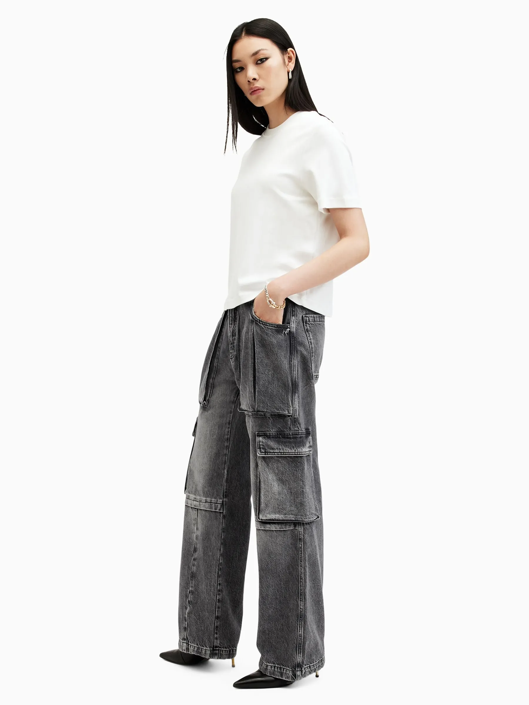 AllSaints Black Echo Cargo Jeans