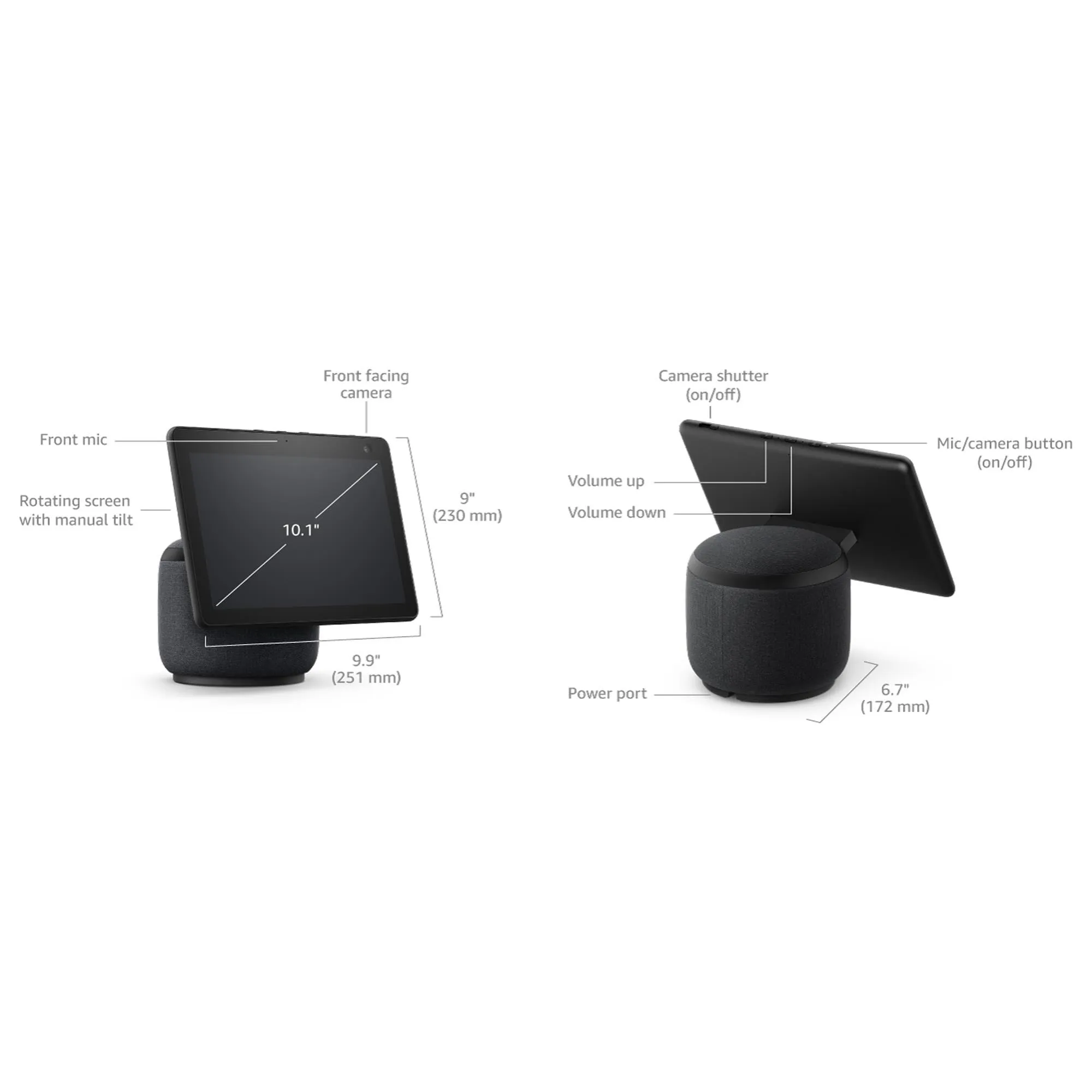 Amazon Echo Show 10 HD Smart Display with Motion and Alexa - Charcoal (3rd Generation)