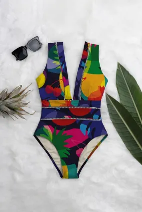 Averie Swimsuit Deep Plunge One-Piece Kylie Lush Tropic Print