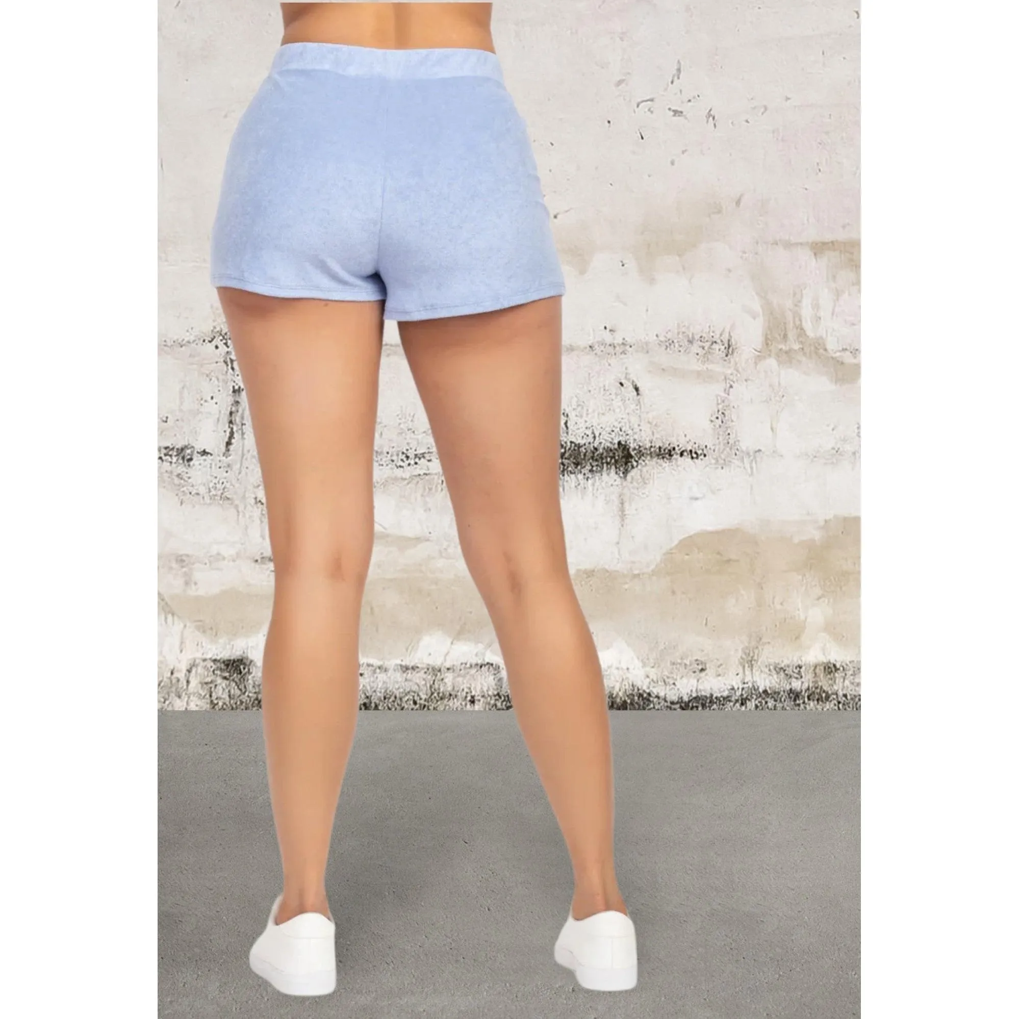 Blue Terry Towel Bralette Top & Mini Shorts Set
