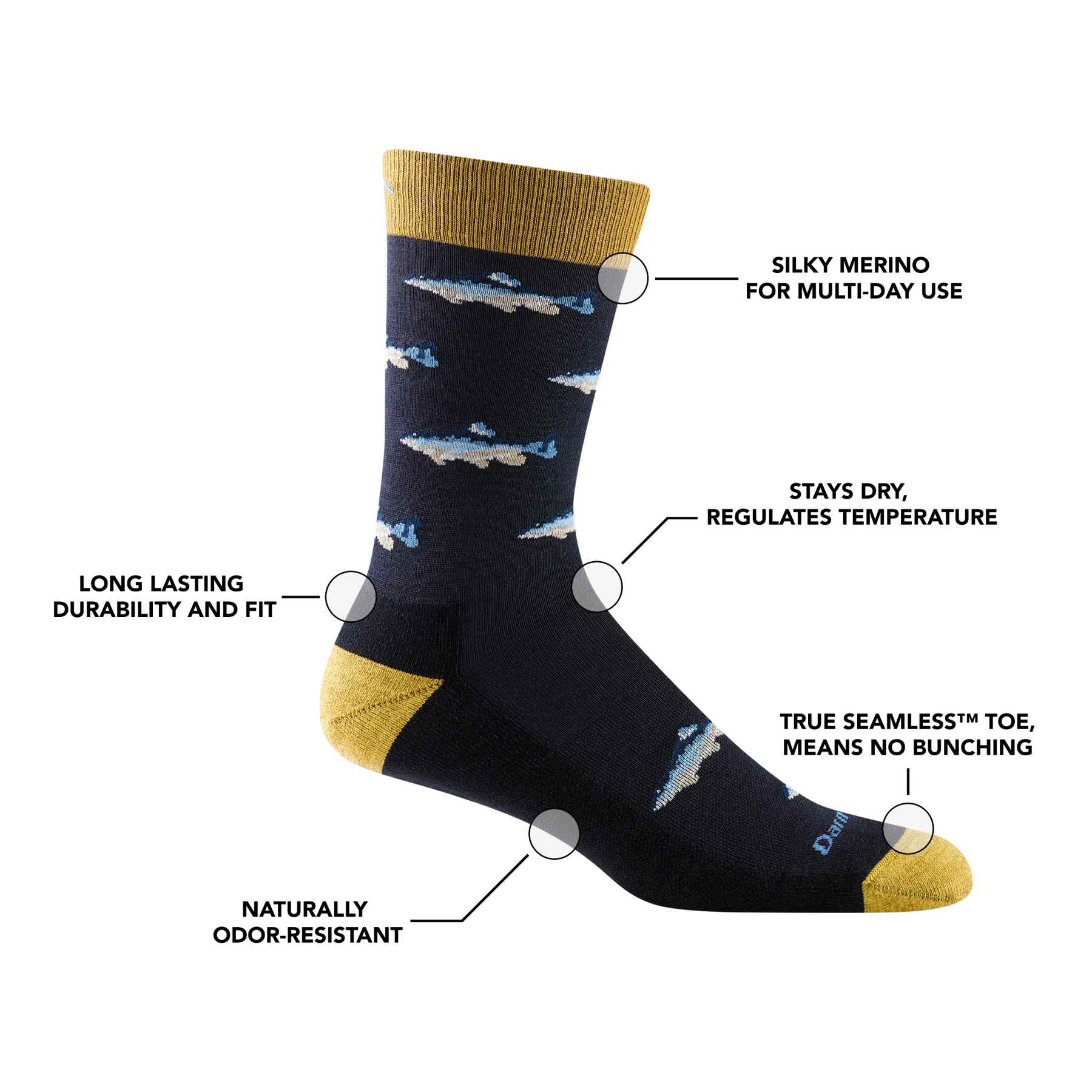 Darn Tough 6085 Mens Spey Fly Crew Lifestyle Socks - Charcoal