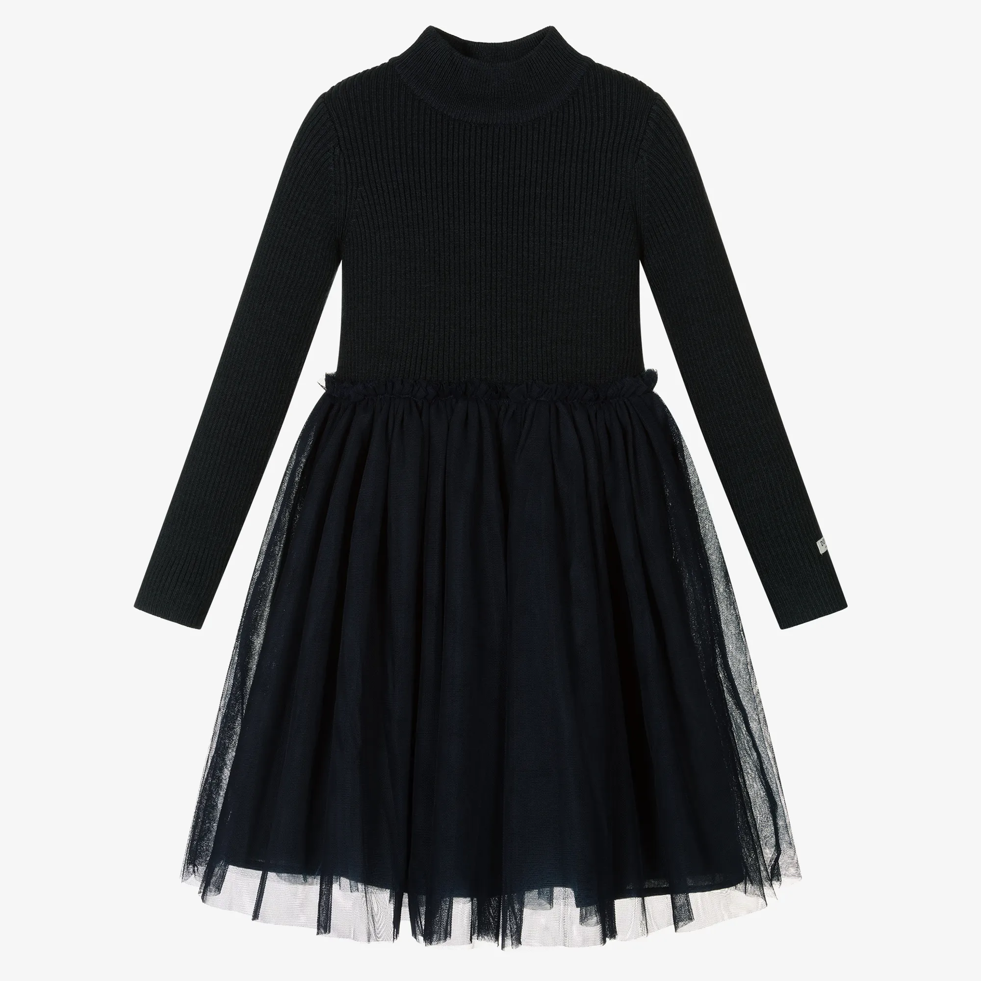 Girls Navy Blue Knitted Tulle Dress