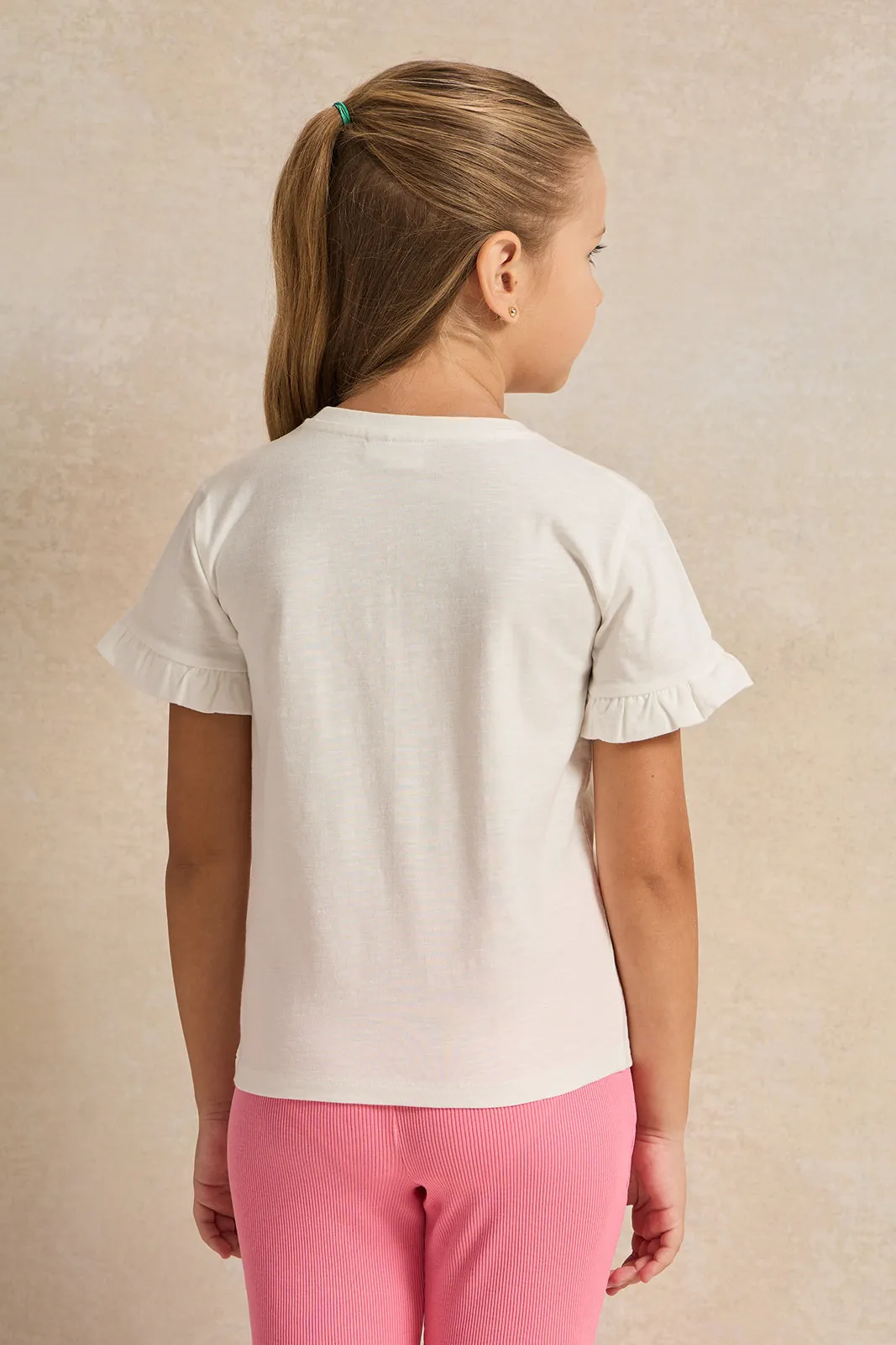 Girls White Printed T-Shirt