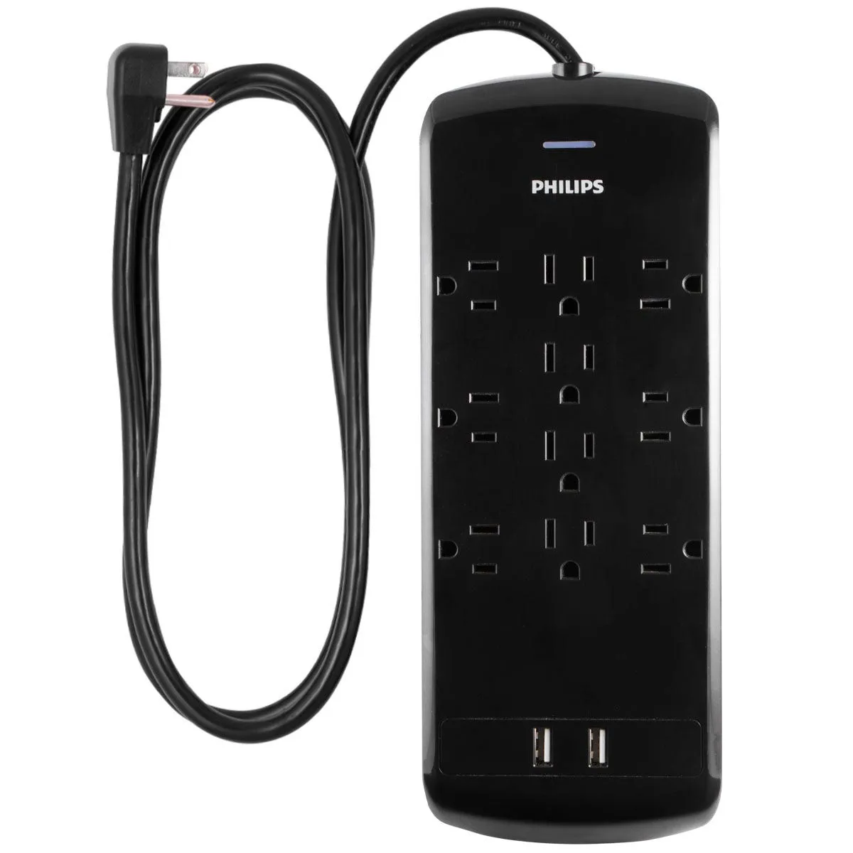 Philips 10-Outlet 2-USB 6ft. Surge Protector, Black