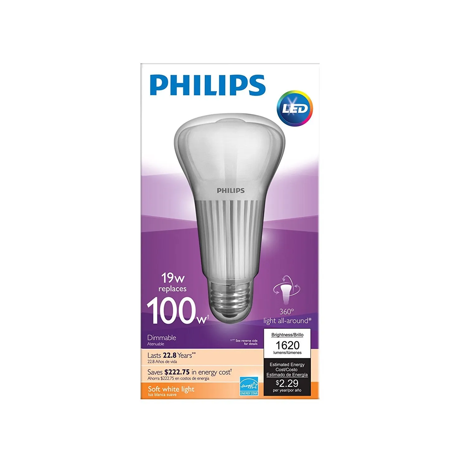 Philips 451898 A21 LED Light Bulb Soft White, Dimmable