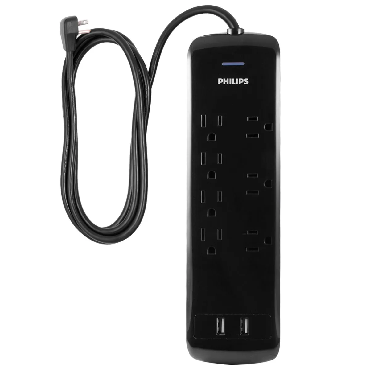 Philips 7-Outlet 2-USB 4ft. Surge Protector, Black