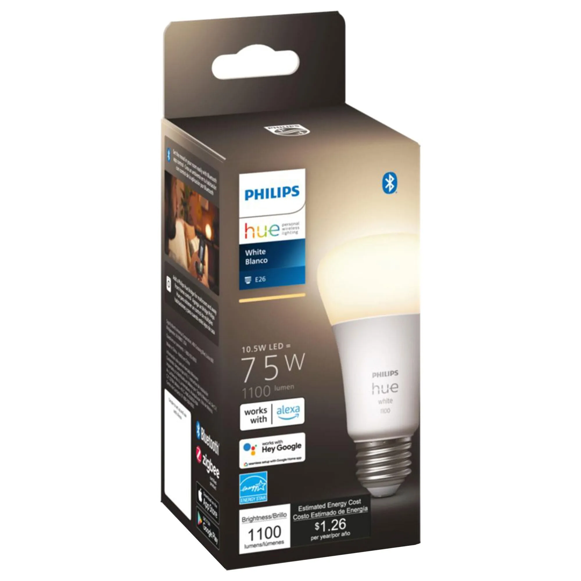 Philips Hue A19 75W Smart LED Bulb in White
