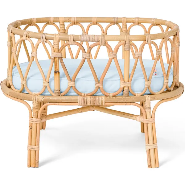 Poppie Rattan Doll Crib, Natural/Blue