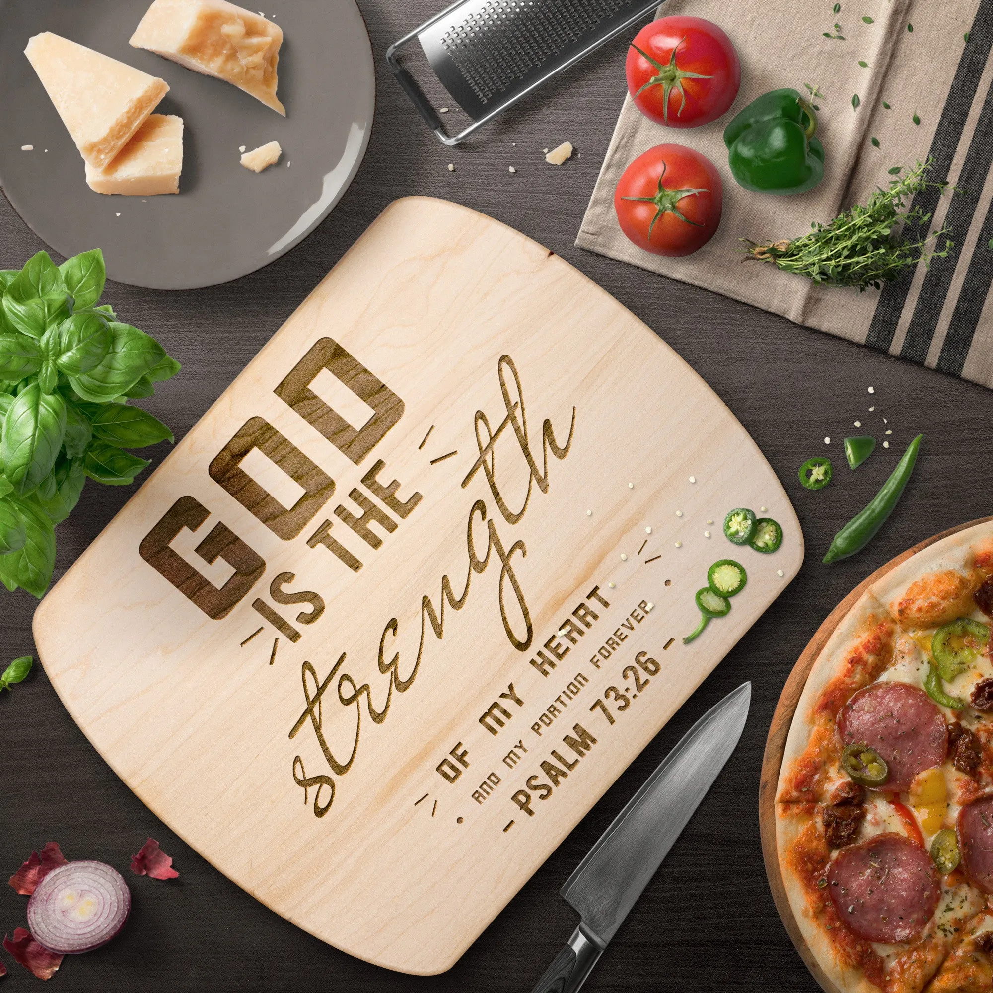 Products Bible Verse Hardwood Oval Cutting Board - God Is The Strength Of My Heart ~Psalm 73:26~ Design 6