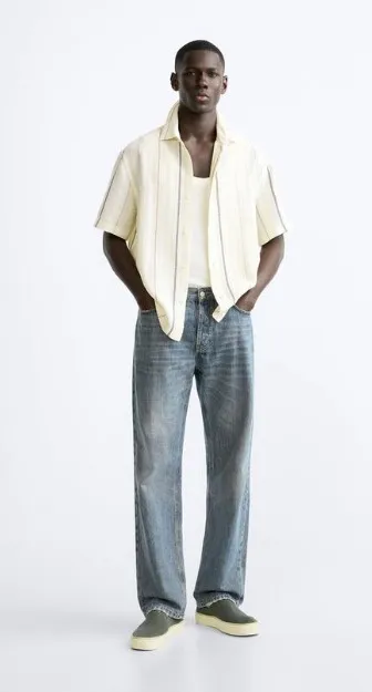 ZARA  |Stripes Cotton Short Sleeves Shirts
